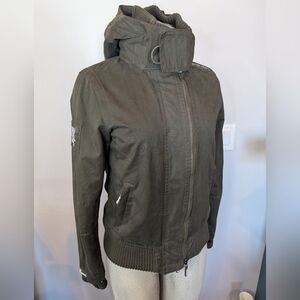 Womens Superdry Japan Microfibre Windbomber Hooded Jacket, Khaki Green Small